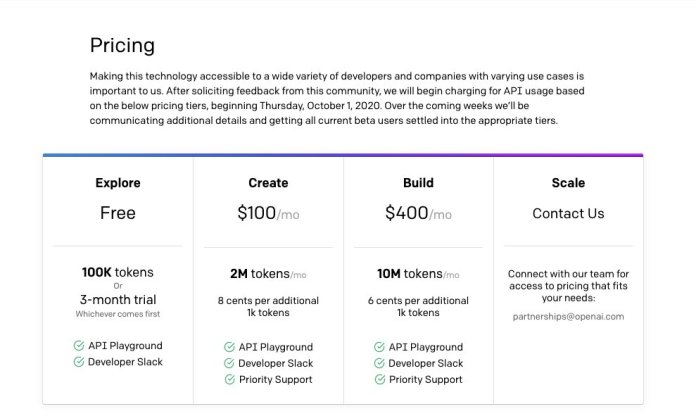 GPT-3 pricing plan