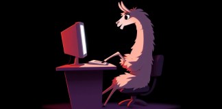 llama typing on computer