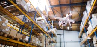 modern warehouse with drones