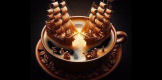 Pirate ships in a coffe cup