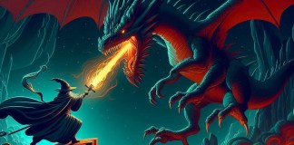 wizard fighting dragon