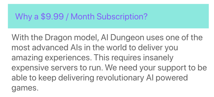 AI Dungeon pricing plan